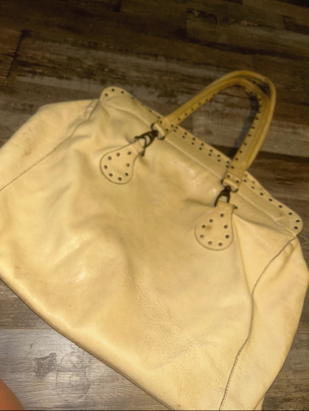 Women’s Large Cream Leather Tote Bag